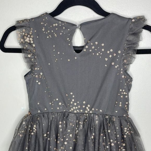 Cat & Jack Sz S 6 6X Girls Gray Metallic Gold Tulle Sleeveless Fit & Flare Dress - Picture 8 of 10